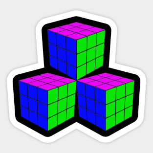 Three Rubik Cubes in a Triangle - Blue, Pink and Green Sticker